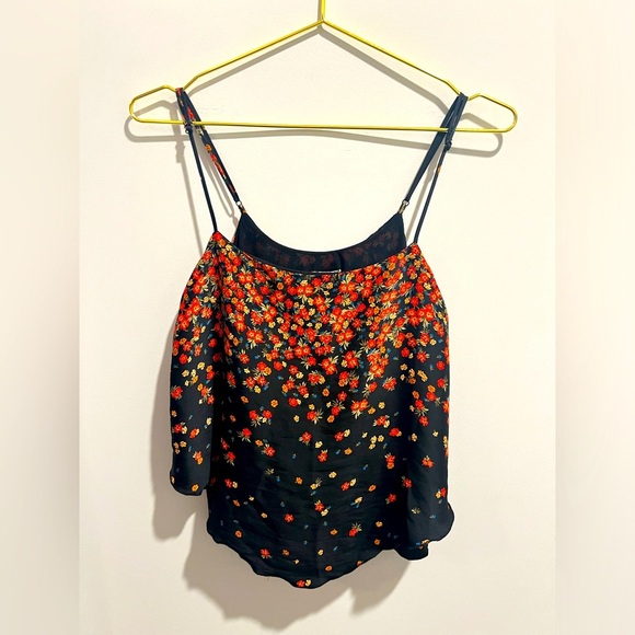 INTIMATELY FREE PEOPLE Black/Red Floral Spaghetti Strap Ruffle Top - Picture 2 of 10